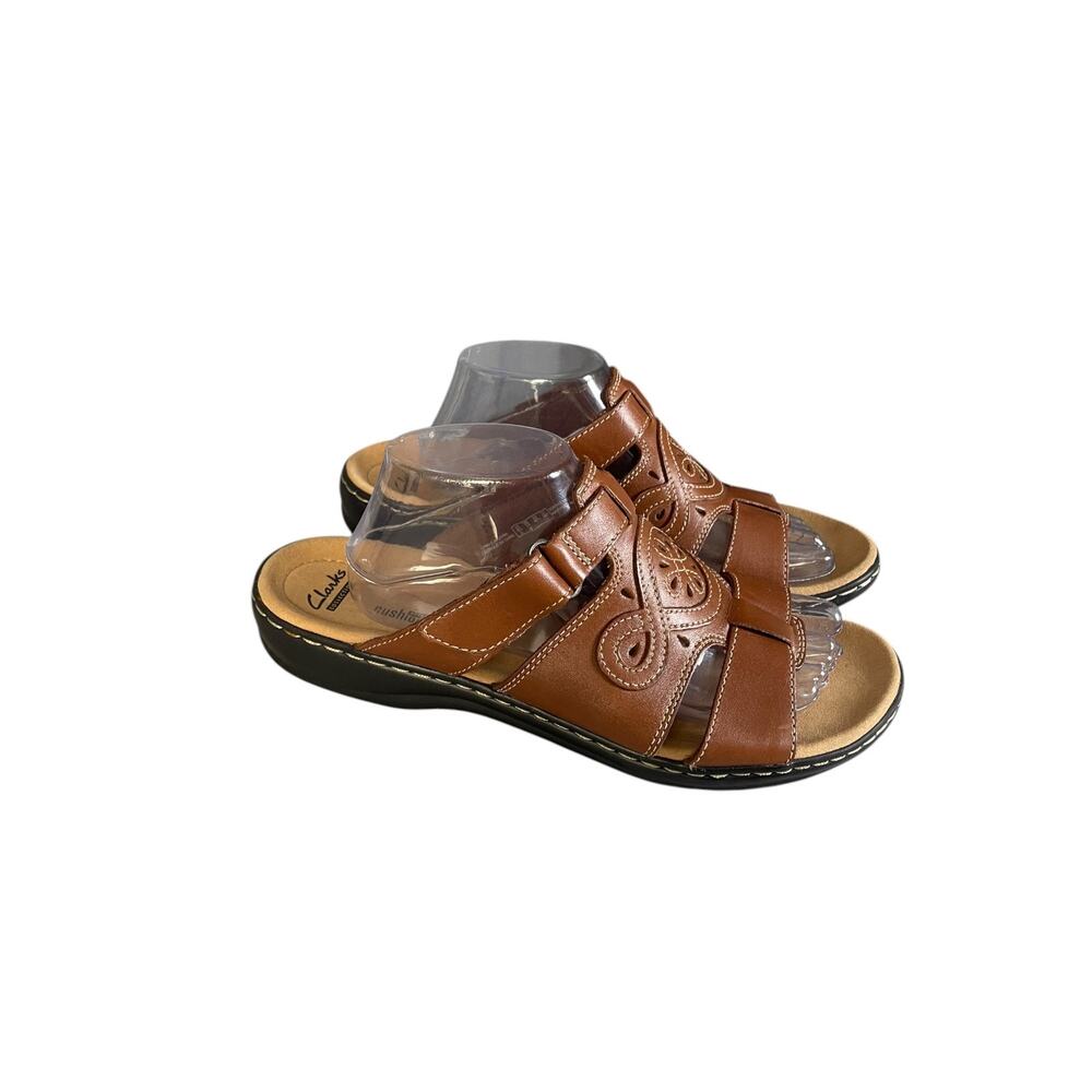 Clarks Women’s Leisa Higley Brown Leather Adjustable Hook & Loop Sandals 11M
